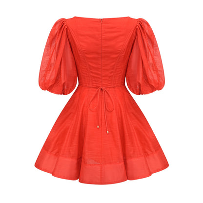 Allie puff-sleeved belted mini dress