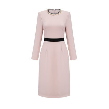 Anaïs pink crystal color-blocked midi dress