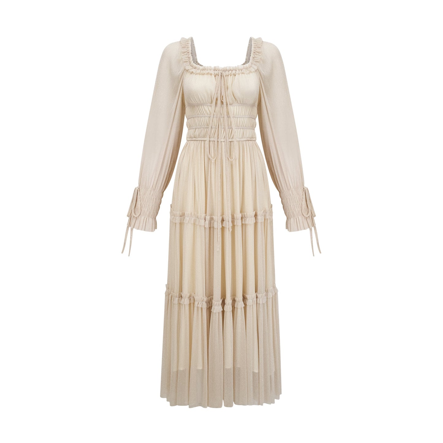 Camille pleated shirred metallic midi dress