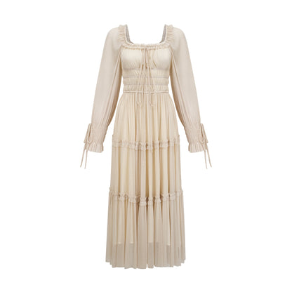 Camille pleated shirred metallic midi dress