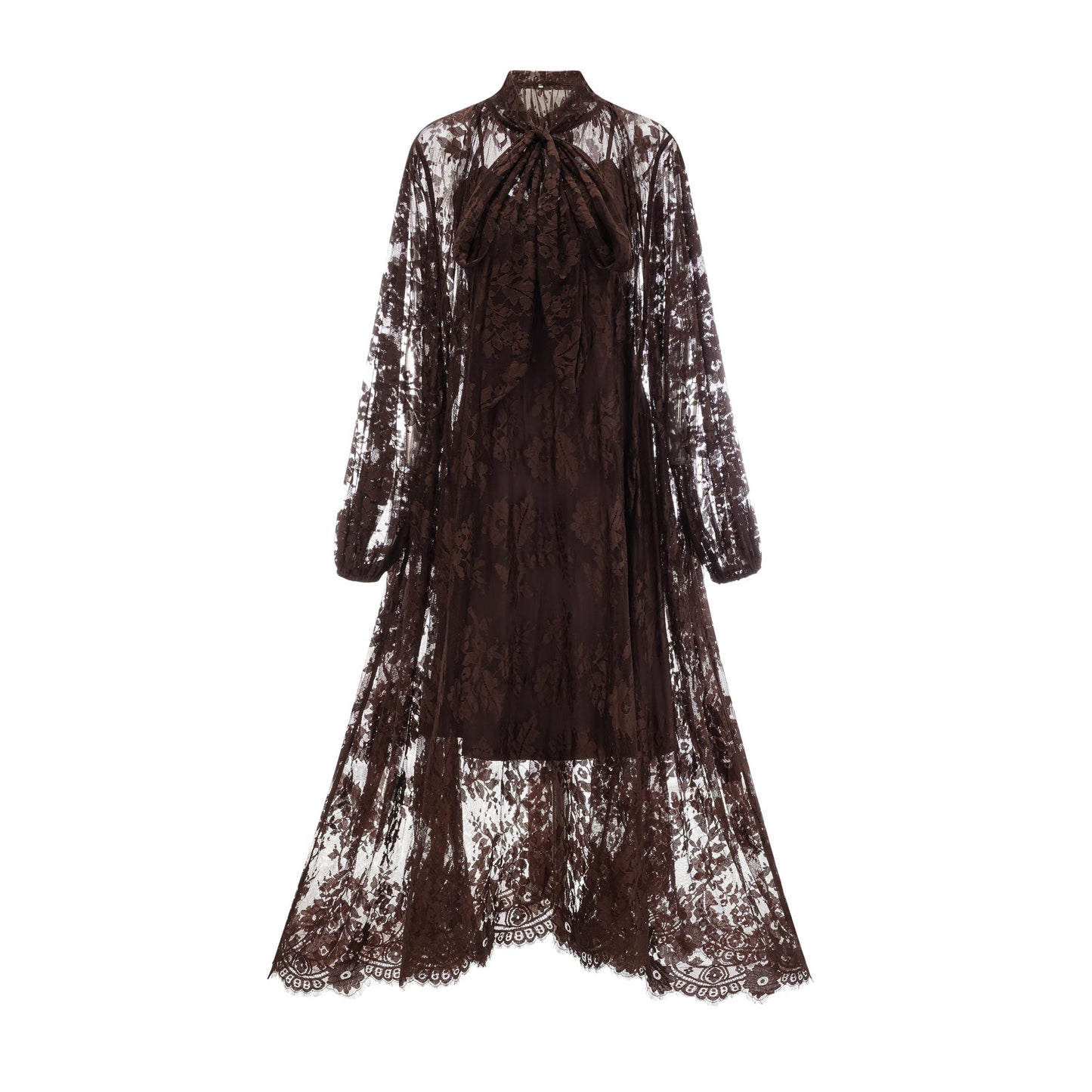 Sylvie brown chantilly-lace flared midi dress