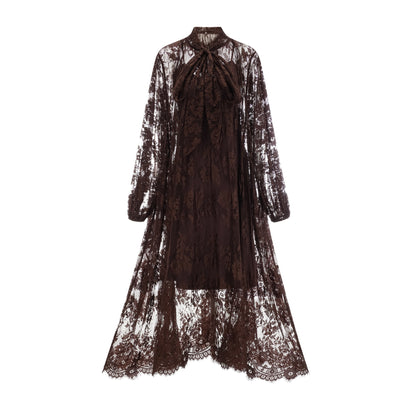 Sylvie brown chantilly-lace flared midi dress