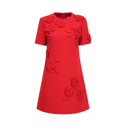 Calista red floral-detail short-sleeve mini dress