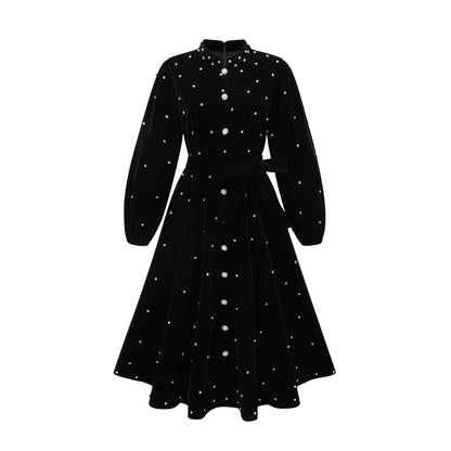 Lola black embellished velvet midi dress