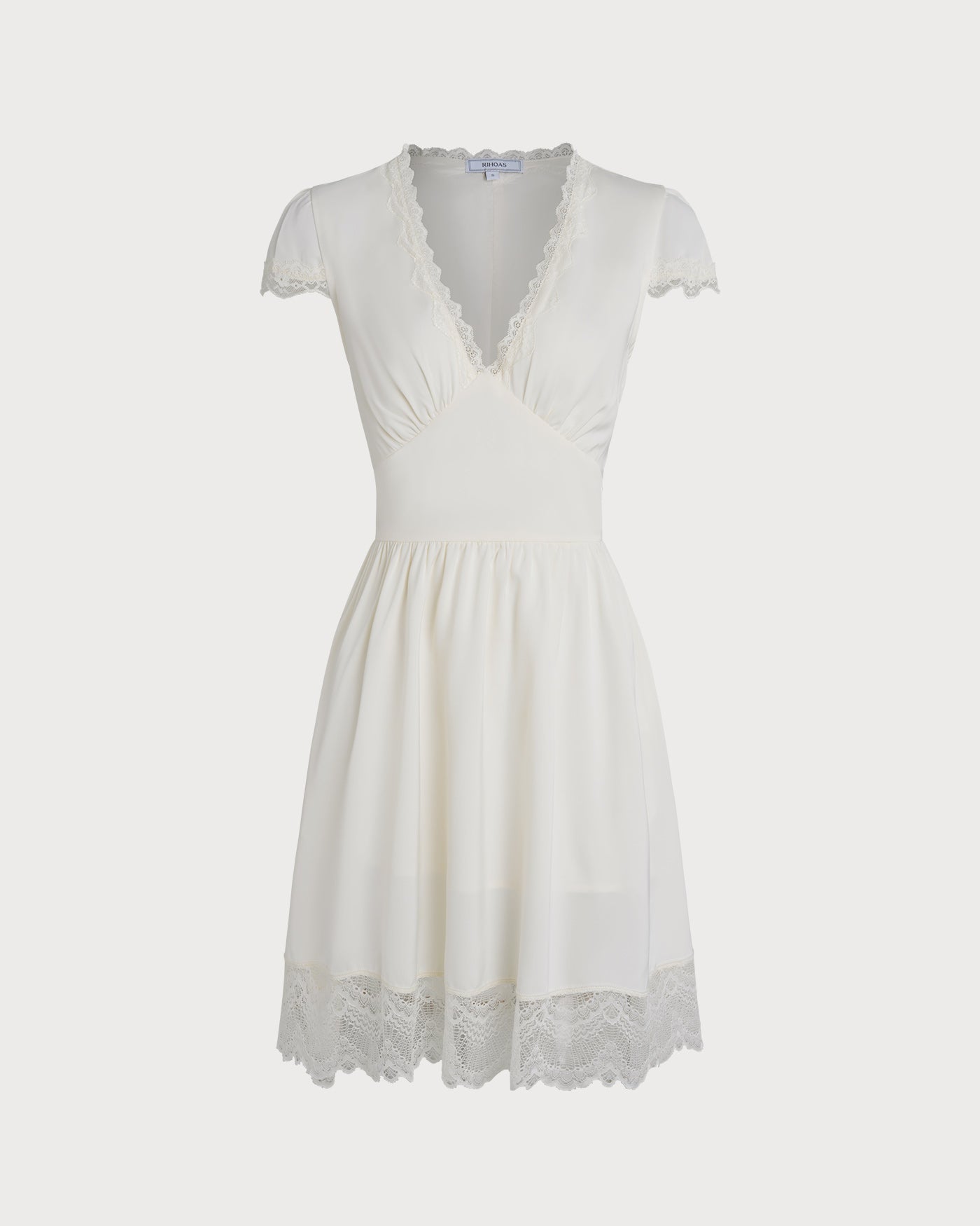 Apricot V Neck Lace Splicing Mini Dress