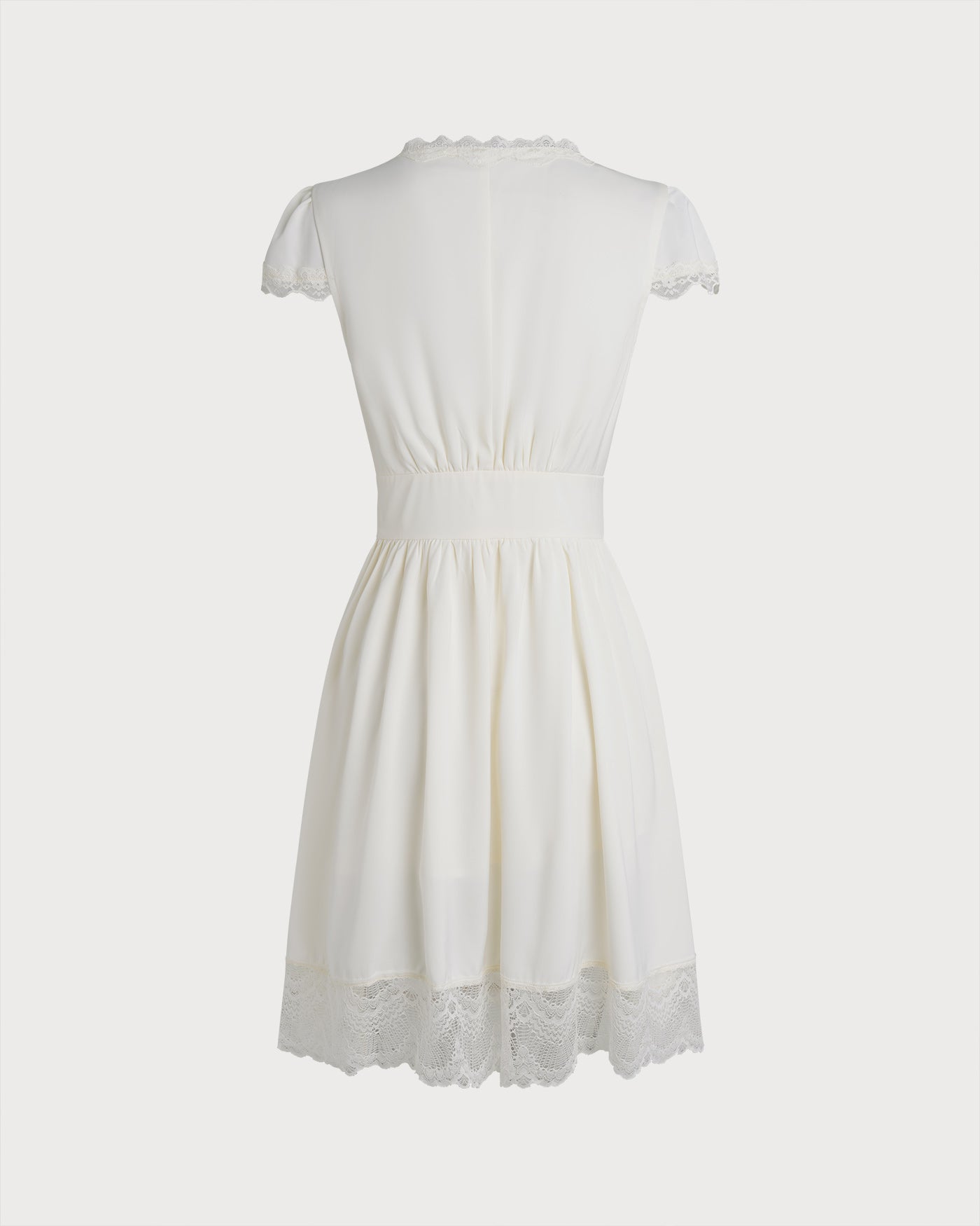 Apricot V Neck Lace Splicing Mini Dress