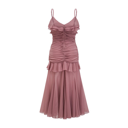 Geneviève pleated faux-flower midi dress
