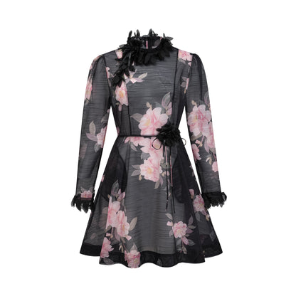 Mariah semi-sheer flower mini dress