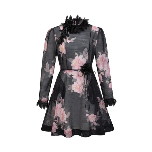 Mariah semi-sheer flower mini dress