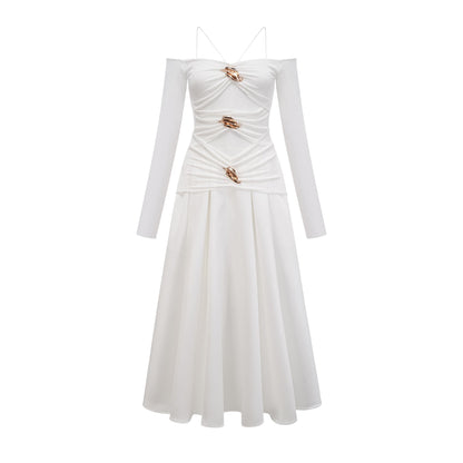 Nadine off-shoulder panelled maxi dress in White