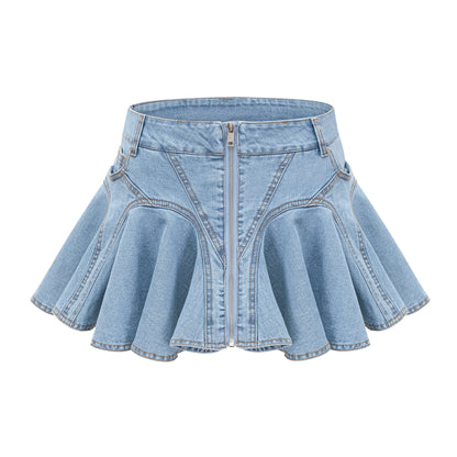 Capucine denim flounce-hem skirt