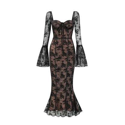 Marlene flared lace maxi dress in Black