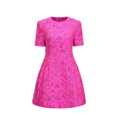 Celestia Floral-Appliqué Embellished Mini Dress