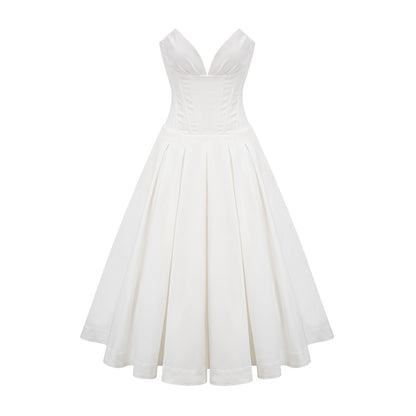 Katherine off-shoulder corset midi dress in White