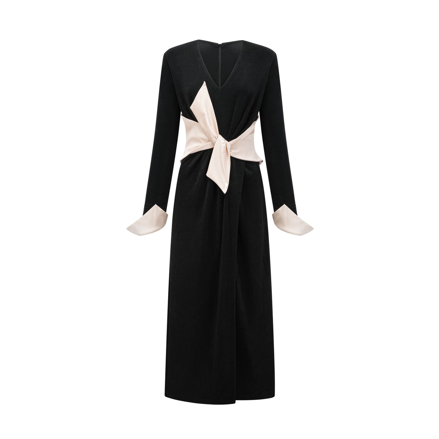 Karine contrast-color bowknot v-neck maxi dress