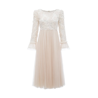 Thibaulte pleated lace-floral midi dress