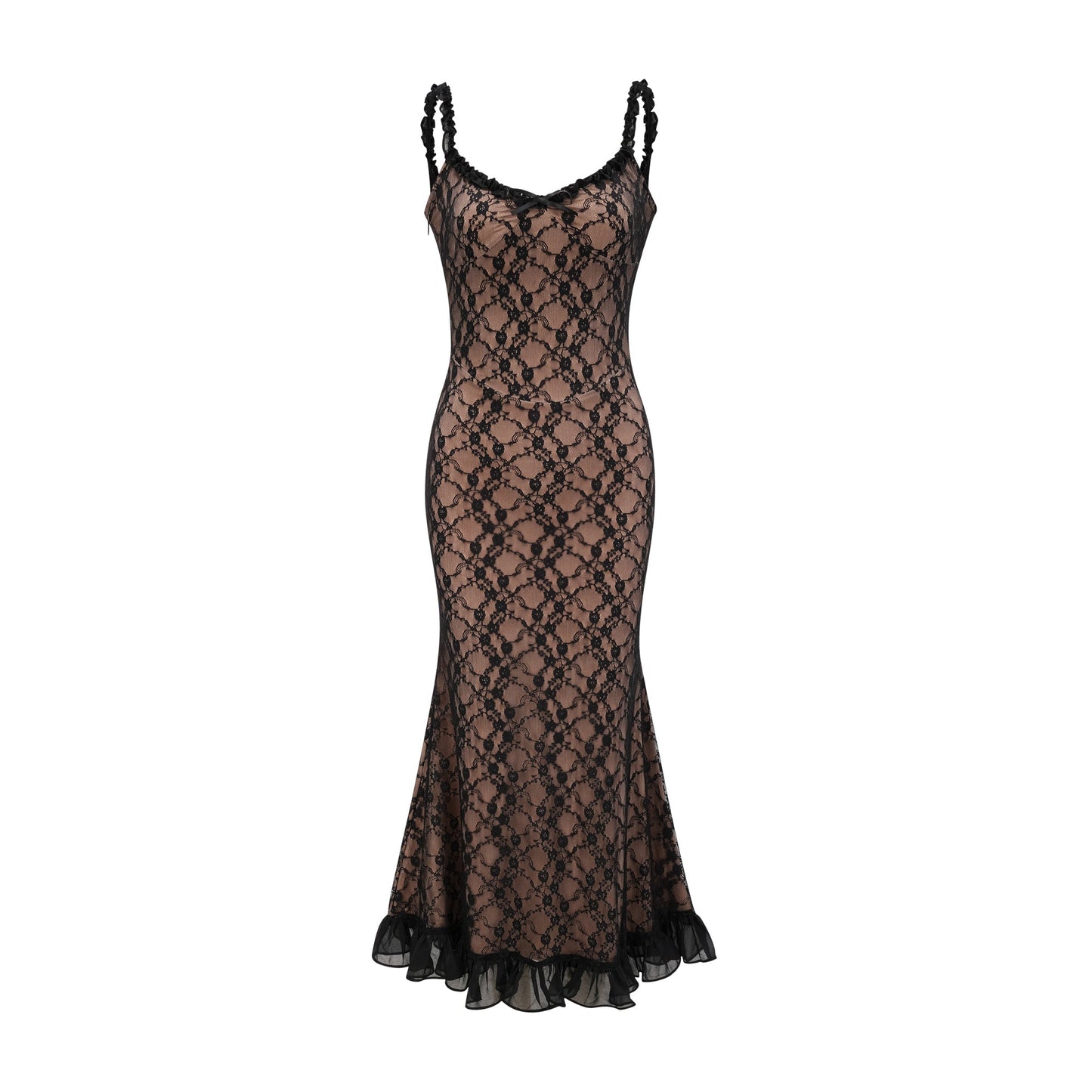 Fayette black floral-lace midi dress