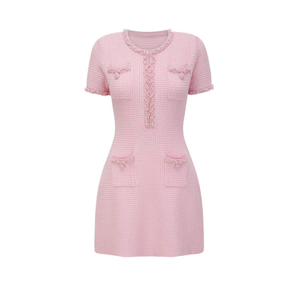 Eugénie pink beaded knit mini dress