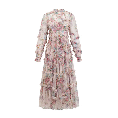 Candice floral ruffled tulle midi dress