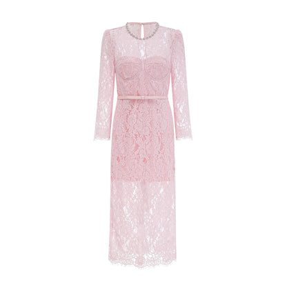 Elisabetta pink embellished floral-embroidered lace midi dress