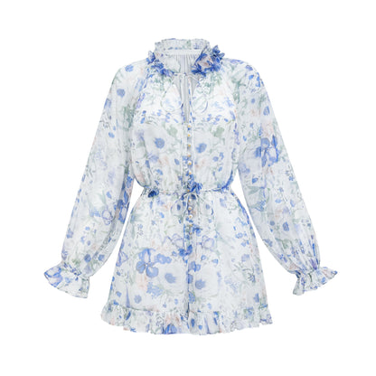 Isabeau white floral-print mini dress