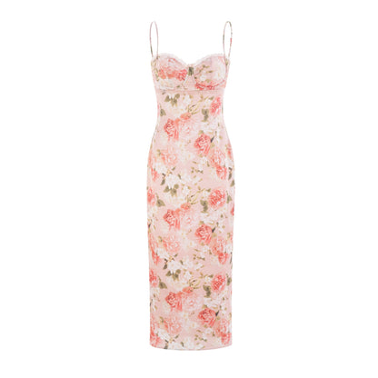 Yvette pink floral-print satin maxi dress