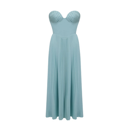 Carlotta blue pleated corset maxi dress