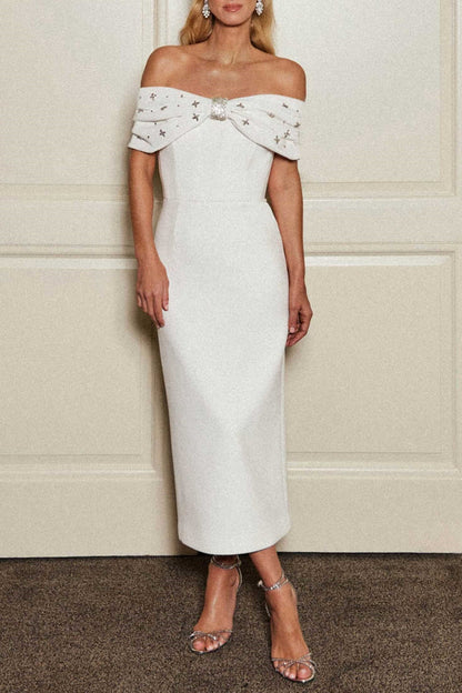Dacre Off Shoulder Crystal Embellished Midi Dress