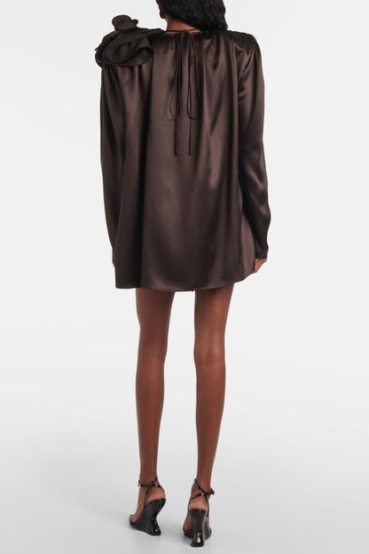 Daiki Satin Flower Appliqué Blouse