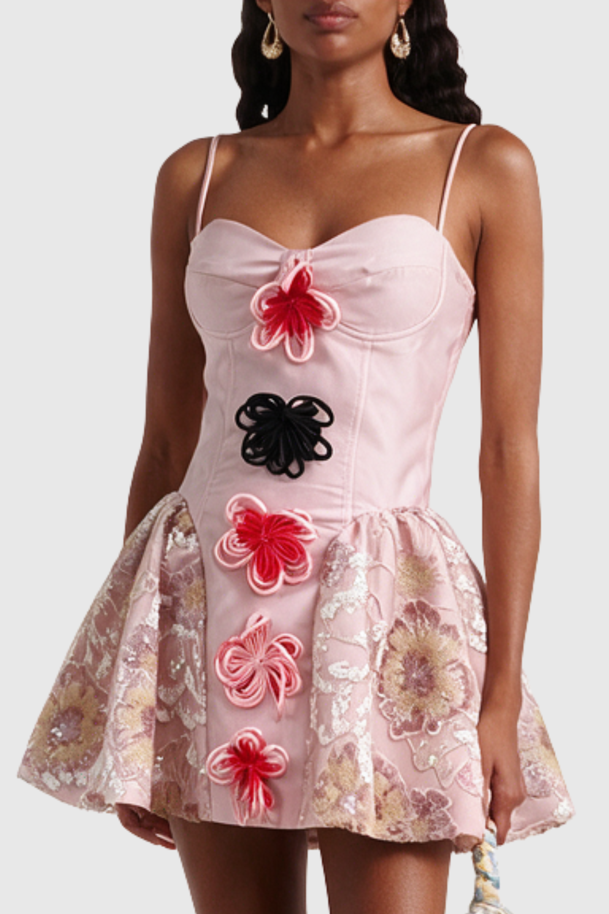 Darrah Floral Appliqué Sequin Mini Dress - Pink