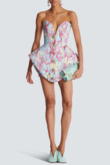 Datia Print Bustier Strapless Mini Dress