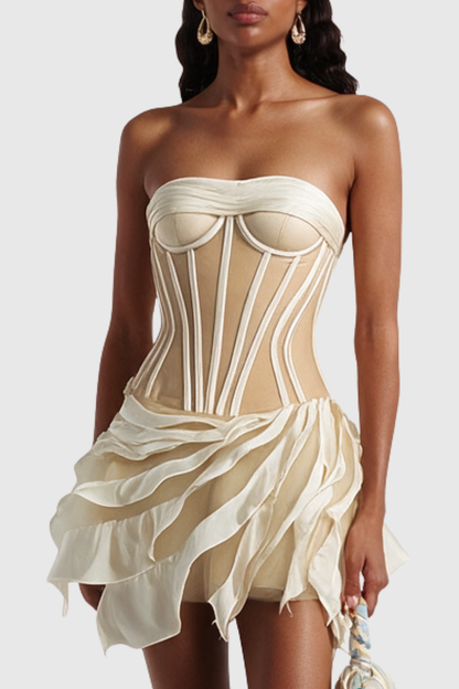 Dopega Strapless Corset Ruffle Mini Dress
