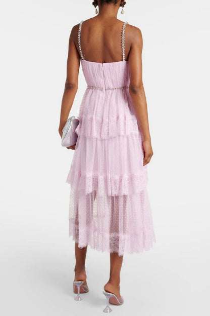 Elgine Crystal-Embellished Lace-trimmed Midi Dress