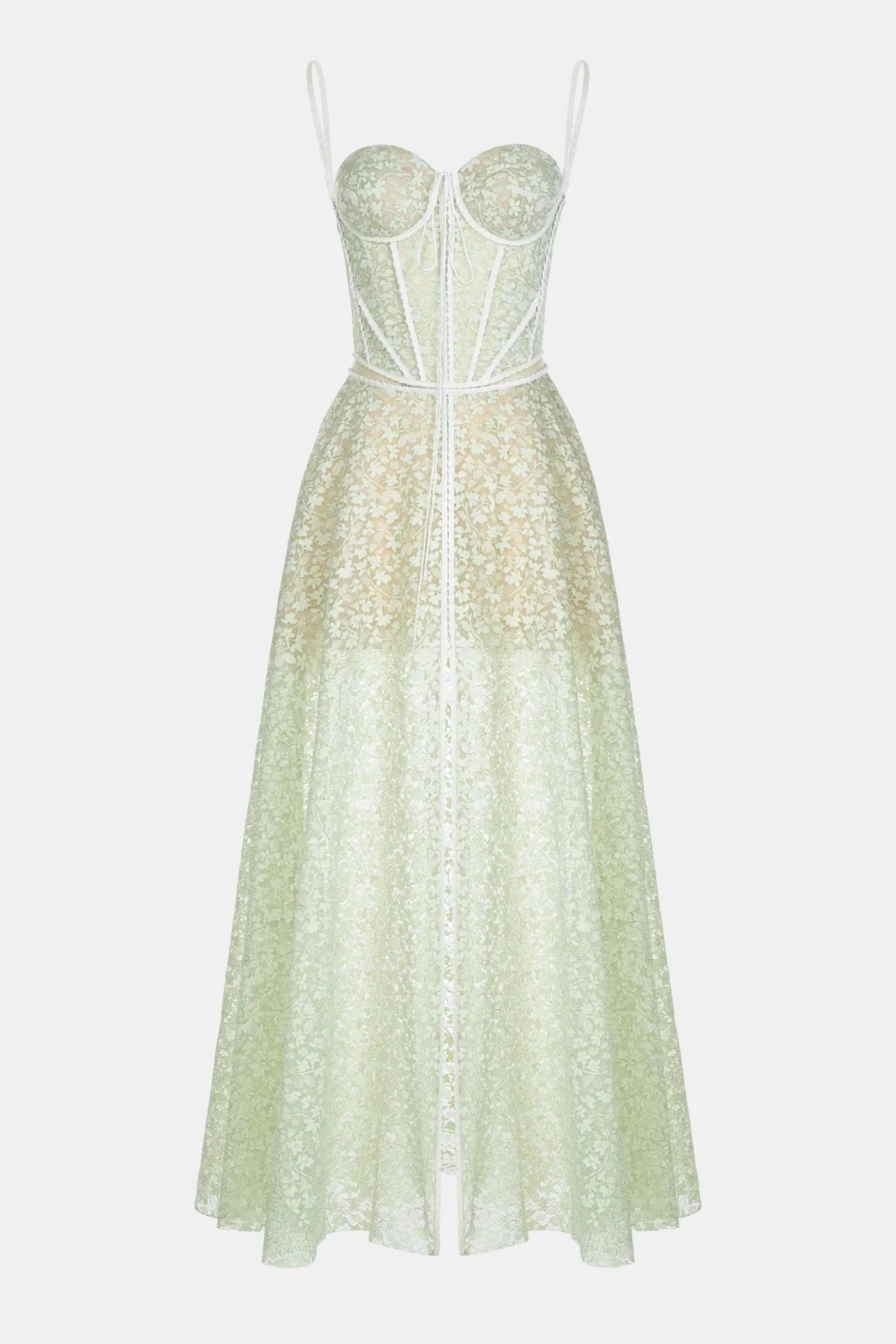 Emani Floral Lace Corset Cutout Maxi Dress - Mint