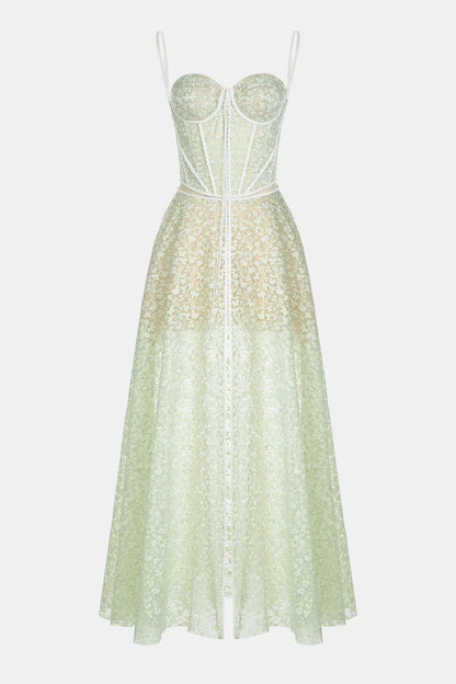 Emani Floral Lace Corset Cutout Maxi Dress - Mint