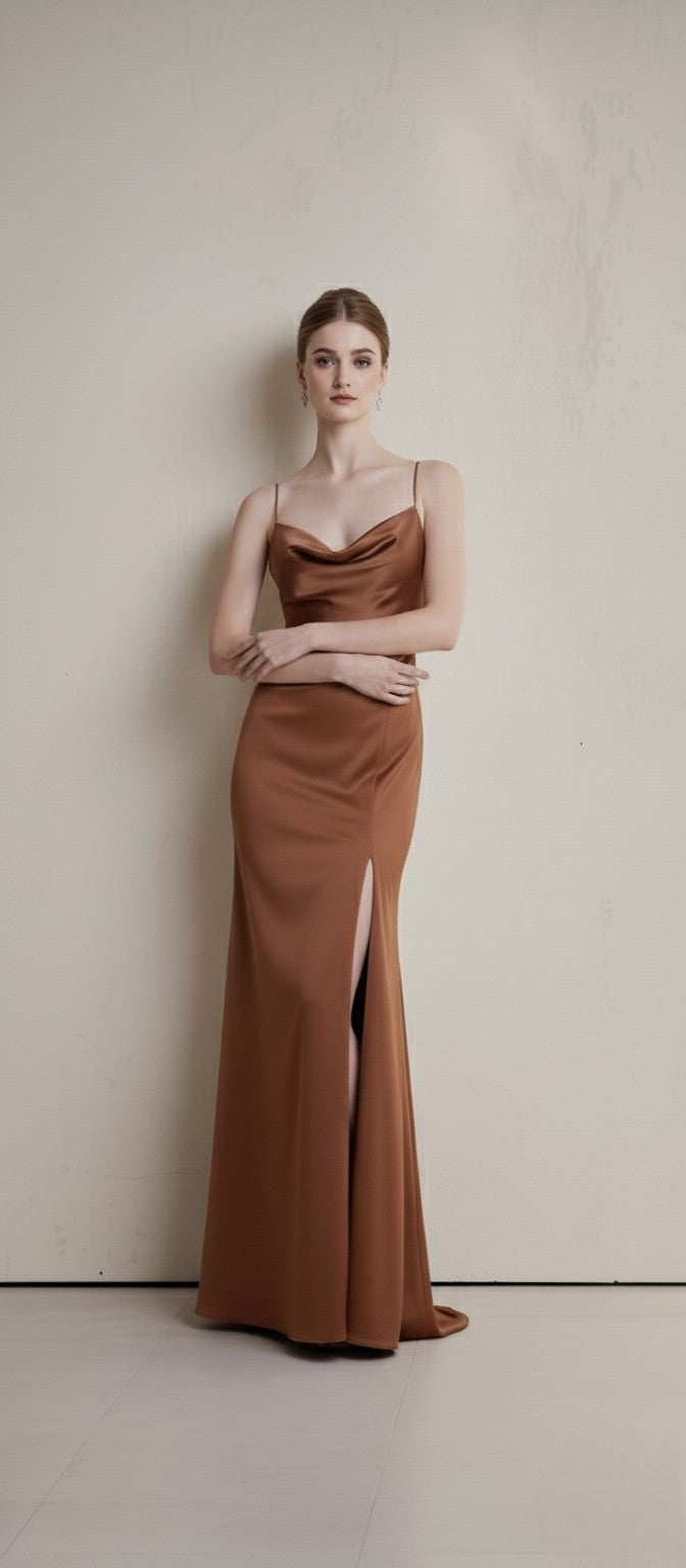Silk Backless Slit  Dress