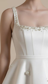 Pearl-Embellished Backless Mini Dress