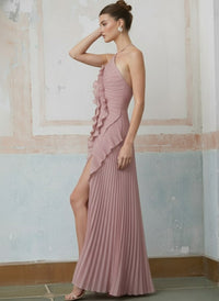 Ruffled Halter Chiffon Maxi Dress