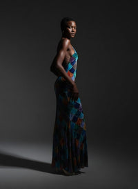 Celeste Shimmer Halter Backless Maxi Dress