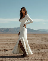 Elowen Vintage White Pleated Maxi Dress