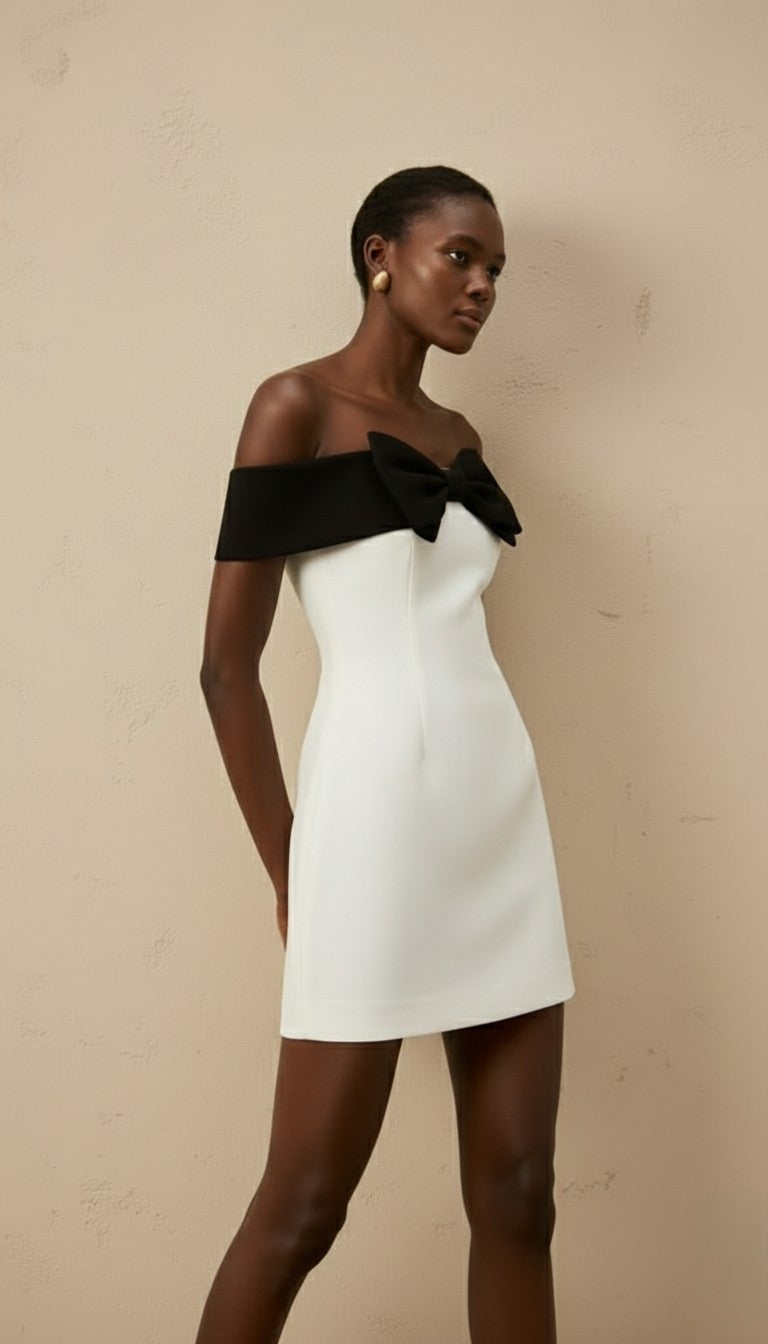 Ariana Bow-Splice Off-Shoulder Mini Dress
