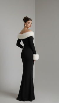 Evelyn Winter Faux-Fur Patchwork Maxi Dress