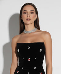 Camila Noir Crystal-Studded Strapless Mini Dress