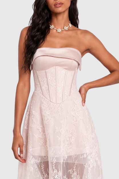 Haldsa Strapless Lace Corset Maxi Dress - White