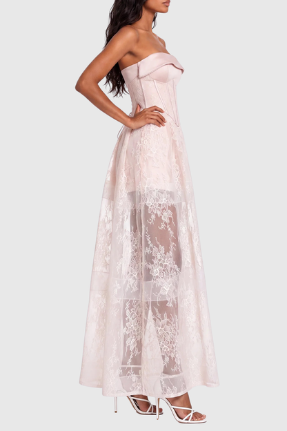 Haldsa Strapless Lace Corset Maxi Dress - White
