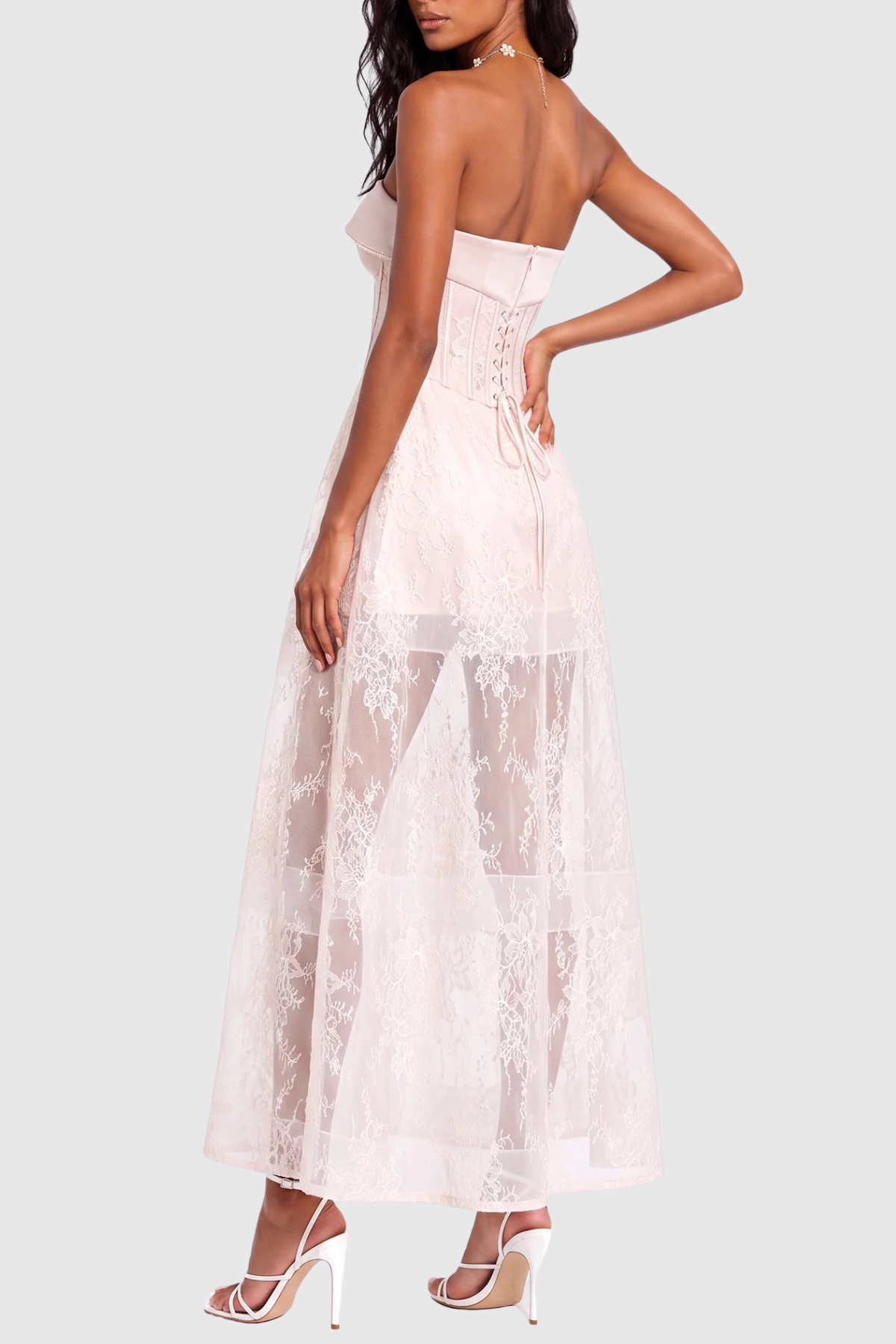 Haldsa Strapless Lace Corset Maxi Dress - White