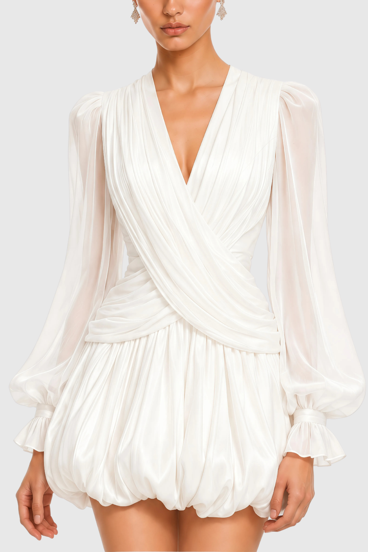 Havame Ruched Bubble Mini Dress - White