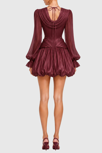 Havame Ruched Bubble Mini Dress - Wine