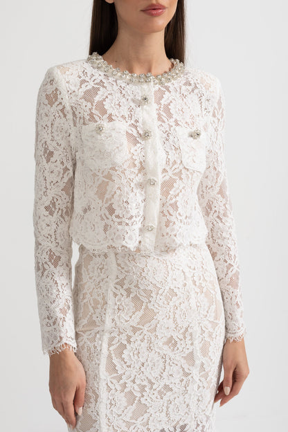 Sparkling Neckline Embellishments And Midi Skirt