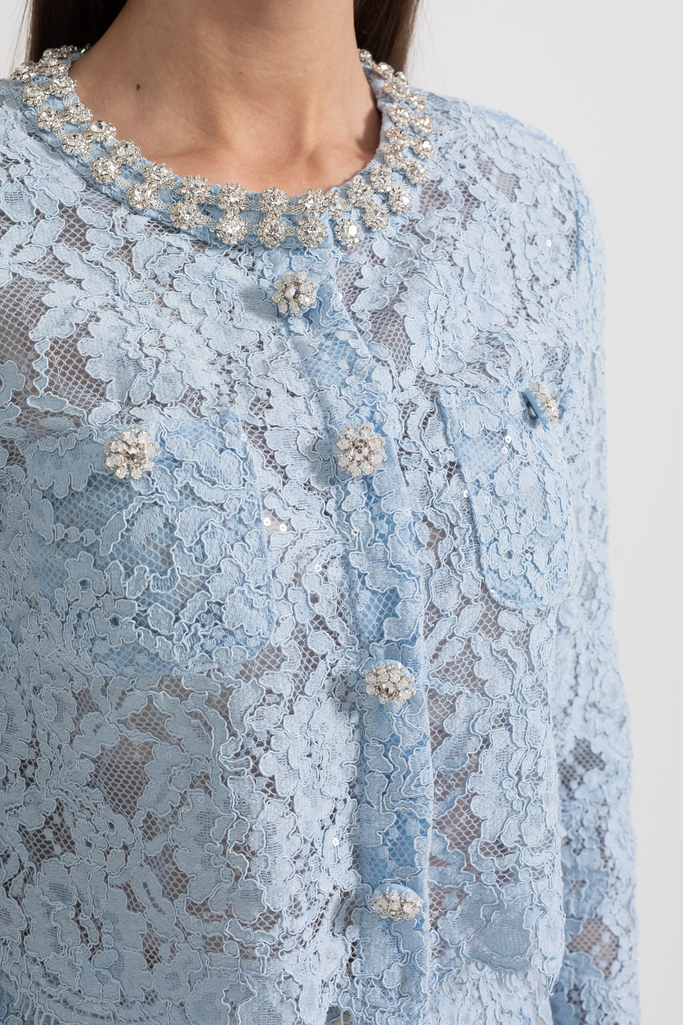 Sparkling Neckline Embellishments And Midi Skirt